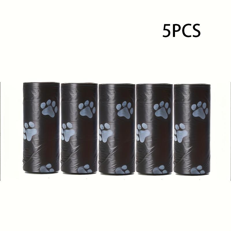 

5 рулонов толстых непротекаемых пакетов для собачьих отходов с дизайном лапок, из прочного полиэтилена, идеально подходят для прогулок на улице - пакеты для какашек для собак 5 Rolls чёрный
