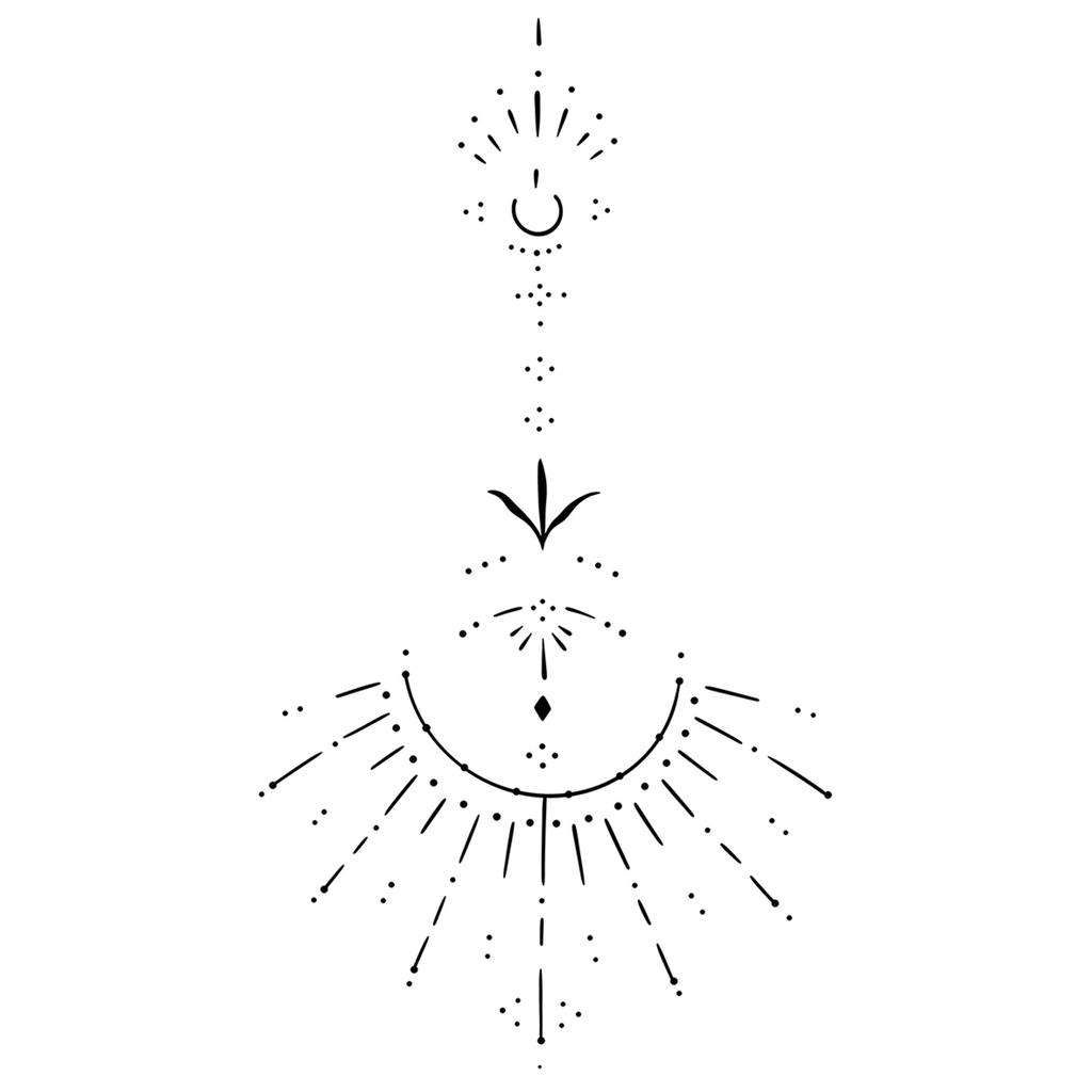 Sticker Tatuaggio Adesivo Lunga Striscia Totem Linea Dita Multi-Immagine Fiore Semplice Liscio Sole Luna Stella Schiena Vita Colonna Vertebrale