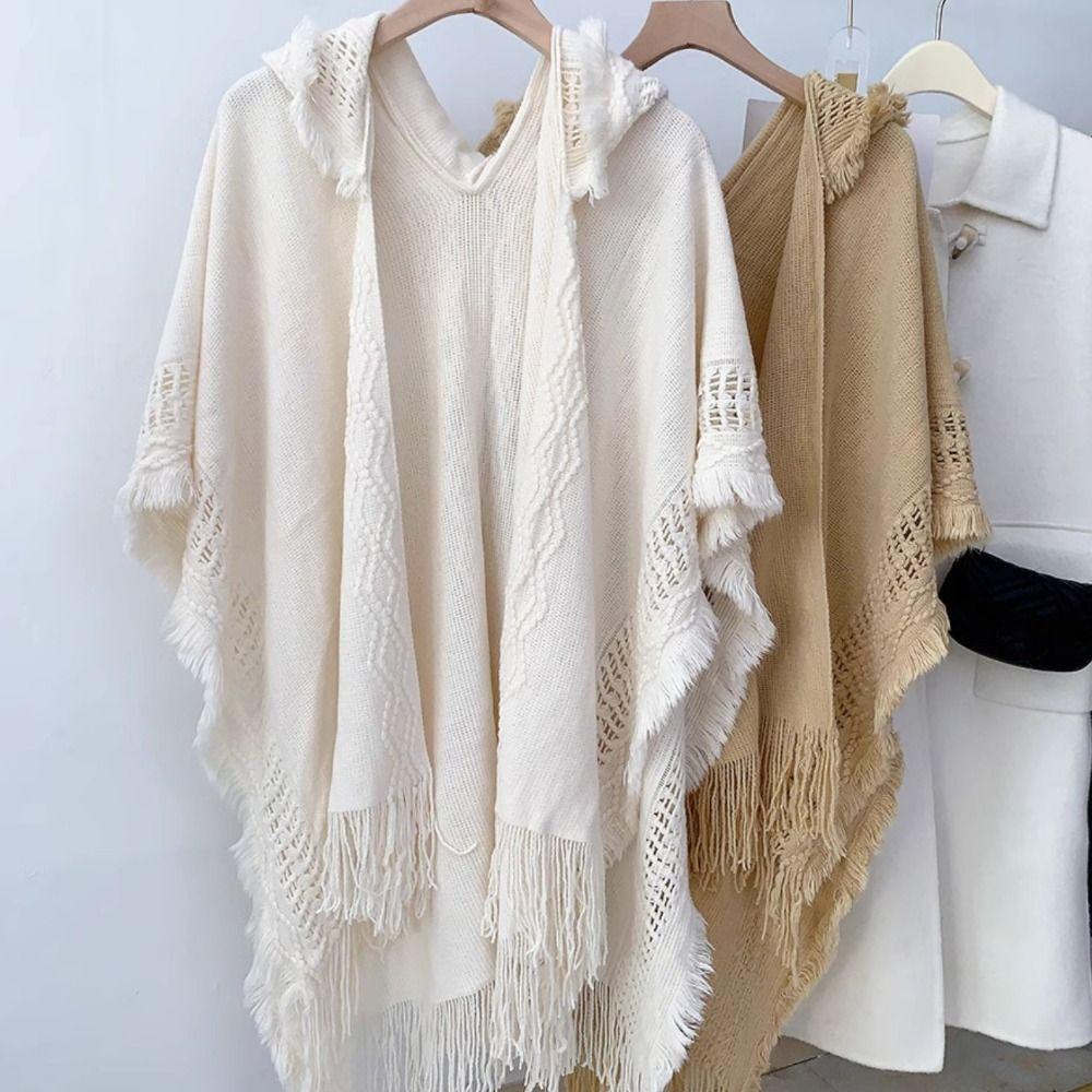 Crochet Top Knitted Hoodie Shawl Wrap Evening Capes Elegant Women Cloak Travel
