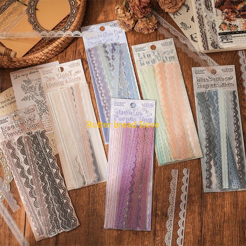 W89C 240Pcs Lace Decorative Sticker Aesthetic PET Sticker for Scrapbooking Journal