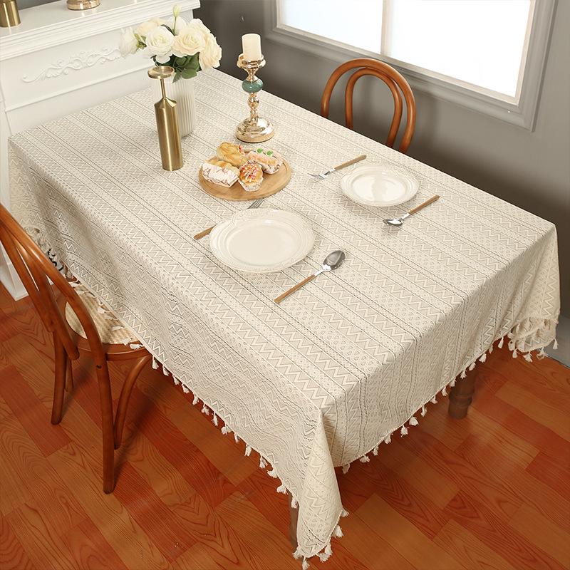 Elegant Pastoral Cotton-Linen Lace Tablecloth: Artistic, Dustproof, Non-Slip, Heat-Resistant, Hollow Design