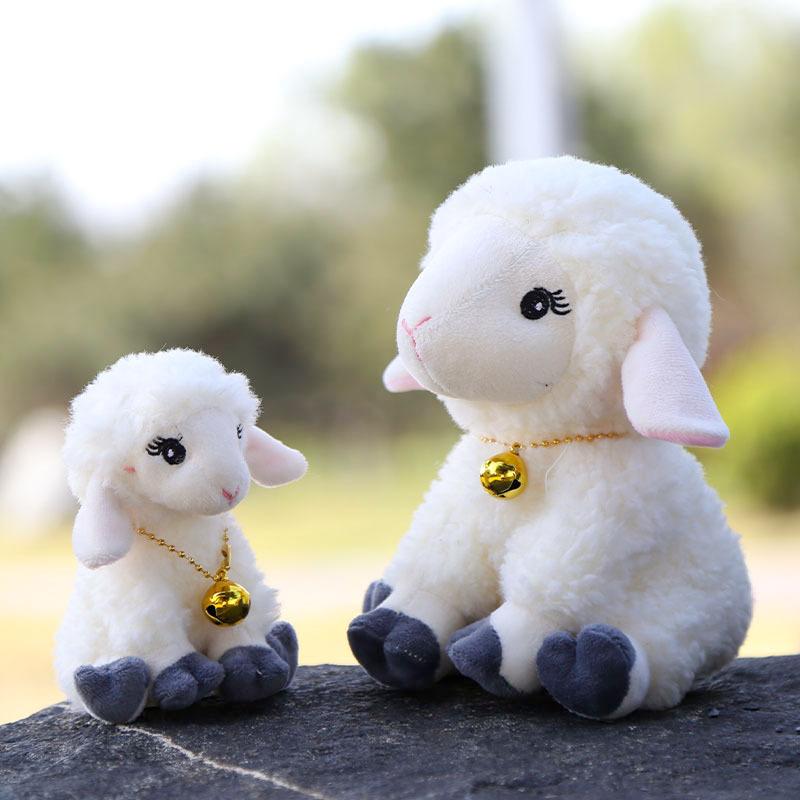 Cute Bell Decor Sheep Stuffed Ornament Long Ears Sitting Design 1Pcs Soft Fluffy Plush Pendant for Backpack Car Interior Decor