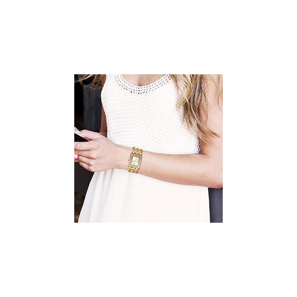 "Japanese Quartz Women's Hip Hop Square Watch with Diamond Waterproof Analog Display Gold Chain Band Fashion Accessory"