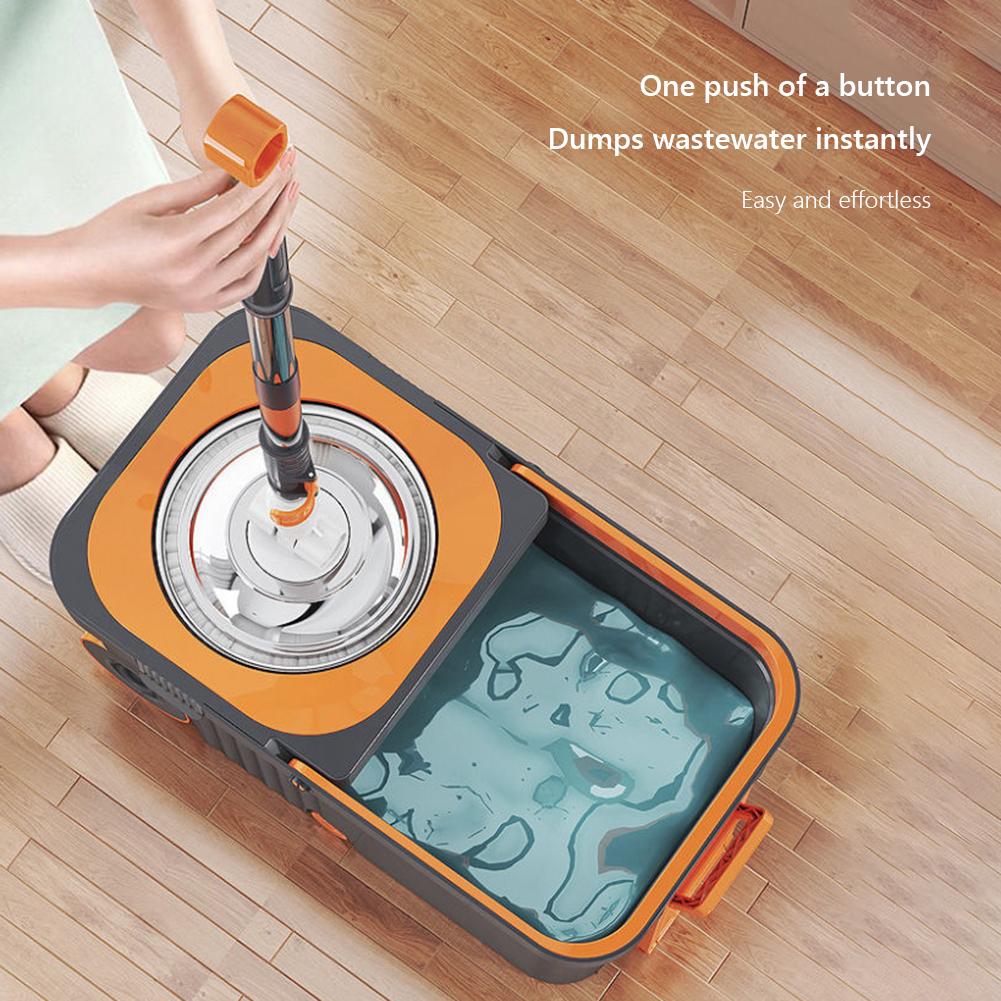 360°-Drehmopp-Eimer, Mikrofaser-Drehmopp-Eimer, Auswringmopp-Reinigungssystem & 6 Mikrofaserköpfe, Bodenreinigungs-Waschbesen