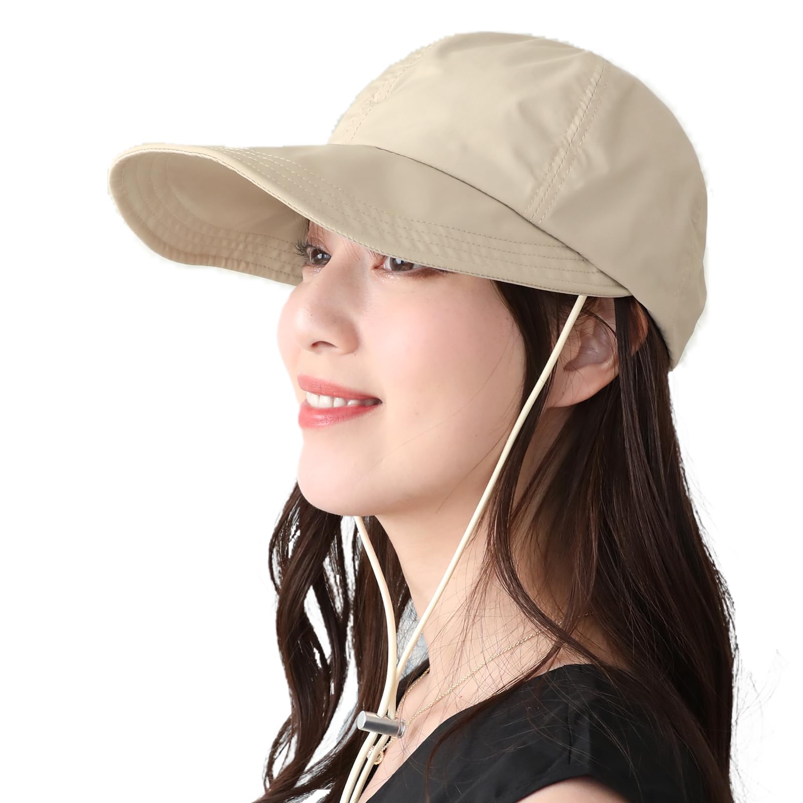 

Кепка с защитой от УФ-лучей, водоотталкивающая, с подбородочным ремешком, мягкая шляпа, бежевая [DreamHats] UPF50+ (Отталкивает воду) (Легкий материал) (складываемый) Весна лето