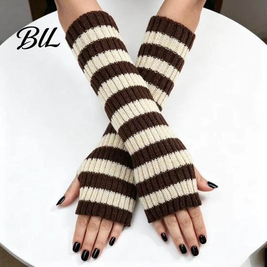 Outdoor Sports Warmers Striped Knitted Arm for Women, Fingerless Sleeves, Soft Comfortable Sleeves Typing Thermal Wrist Autumn Winter, Fashion