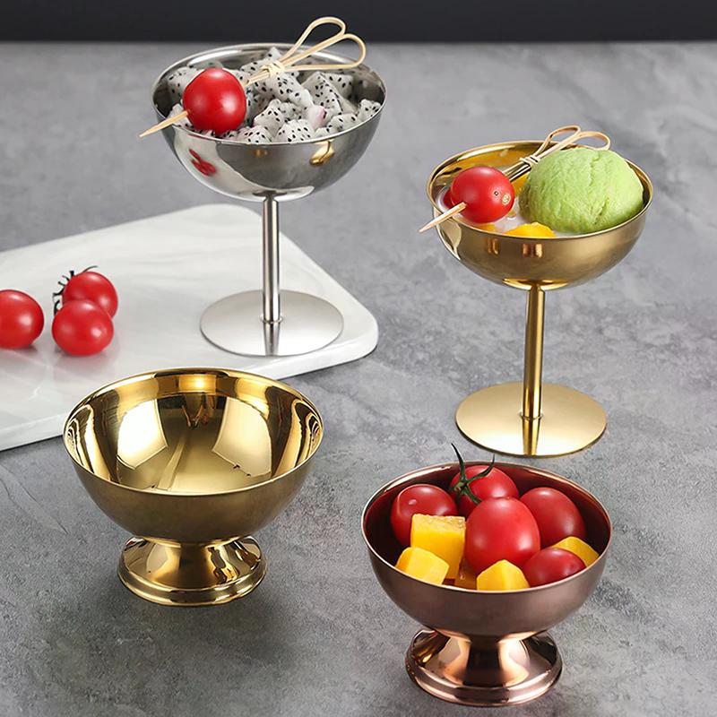 304 Stainless Steel Retro Footed Dessert Cup Luxury Ice Cream Bowl Hotel Restaurant Cocktail Pudding Cup Tableware