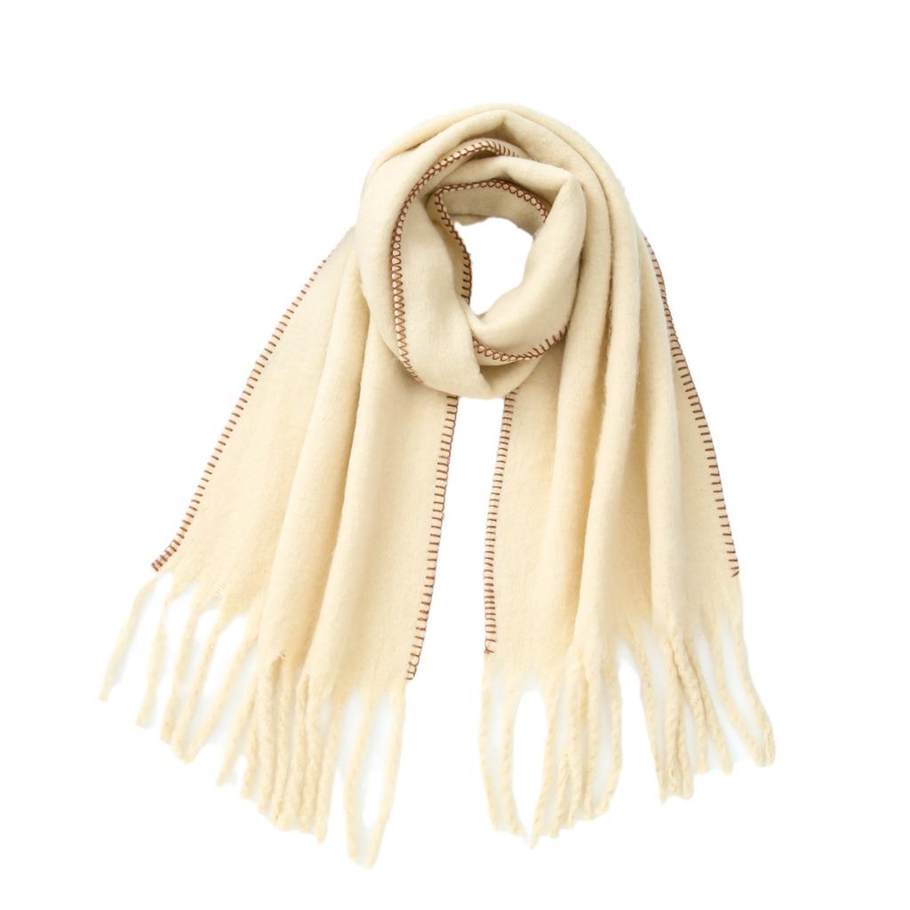 Versatile plus thickened imitation cashmere solid color hemming fringed scarf women's winter shawl