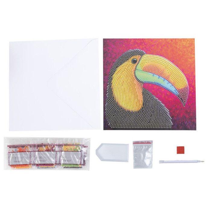 Diamond Painting Kit - Crystal Art - Toucan Card - 18 X 18 Cm - For Children - Mixed