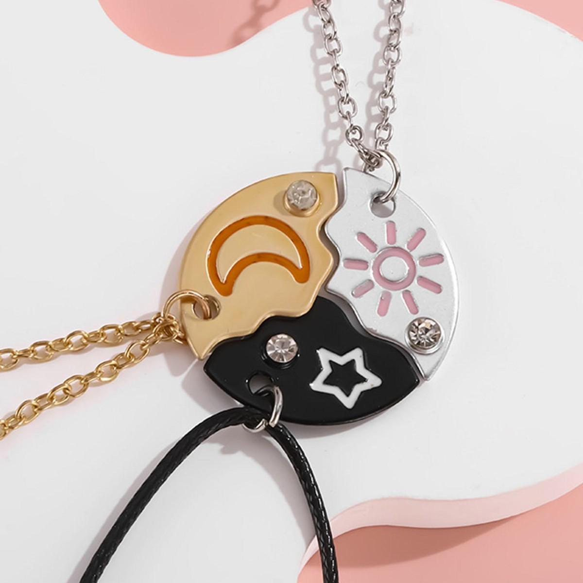 Interlocking Star Moon Sun Friendship Pendant Necklace Set with Diamonds Copper трехсекционный набор