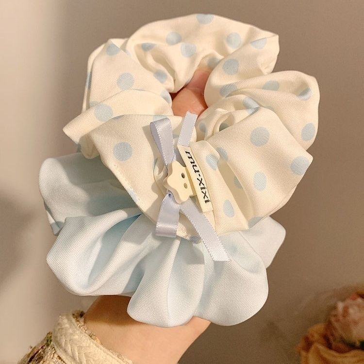 

Корейская повязка на голову в виде толстой кишки в синий горошек для женщин, завязанные волосы, аксессуар для волос с низким хвостом, простая повязка на голову