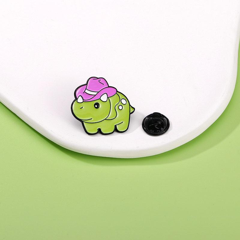 4 Styles Cartoon Dome Hat Dinosaur Design Enamel Brooches Cuite Animal Gentleman Pins For Backpack Bag Hat Jewelry Decoration