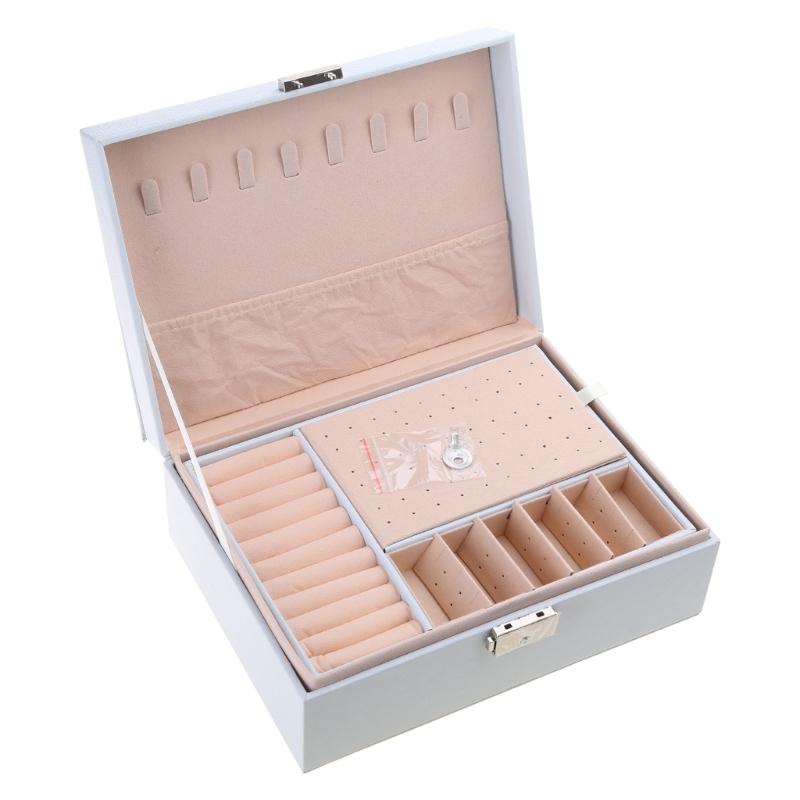 

Elegant Double Layer Jewelry Case Portable PU Leather Storage Box Suitable for Rings Earrings Bracelets and Necklaces белый
