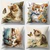 Cute Kittens With Butterflies Floral Pillow Covers Pattern Cushion Cover Suitable For Sofa Bedroom Car Pillow Cover