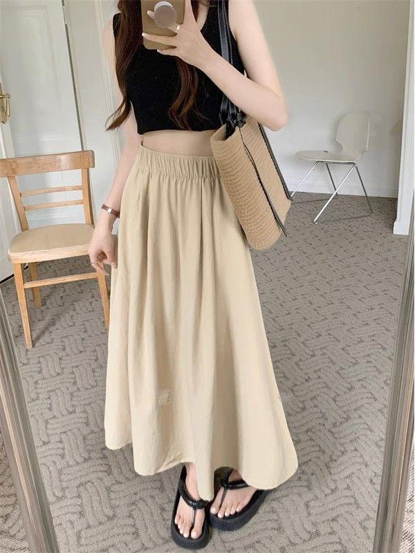 Yamamoto Autumn High-Waist Pleated A-Line Midi Skirt