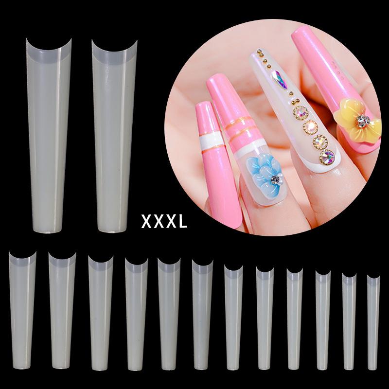 240pcs/box XXXL Straight Tapered Square Extra Long Acrylic Nail Tips Clear No C Curve Half Cover Artificial False Tip Nails Tool