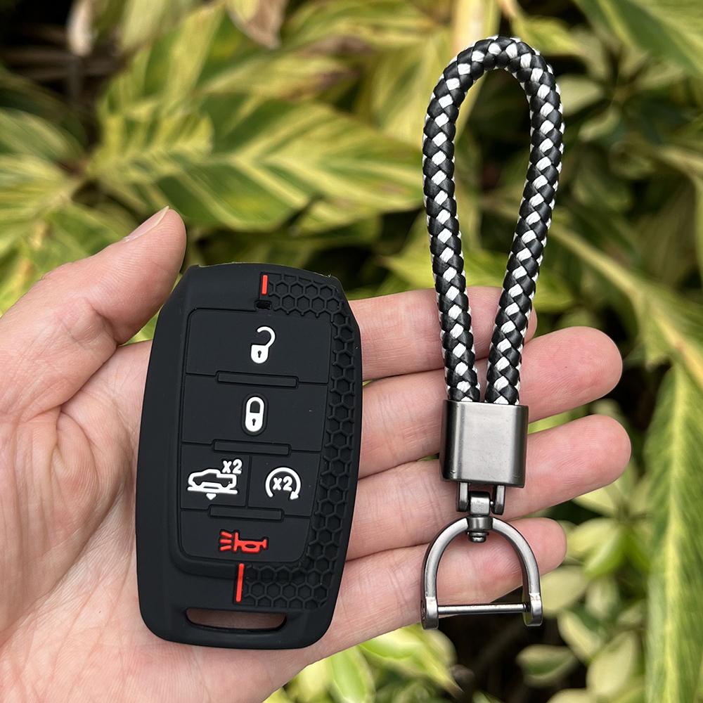 Silicone Car Key Case Remote Cover Shell Keychain Accessories for Dodge Ram 1500 Pickup Limited 2019 2020 2021 2022 2023 2024