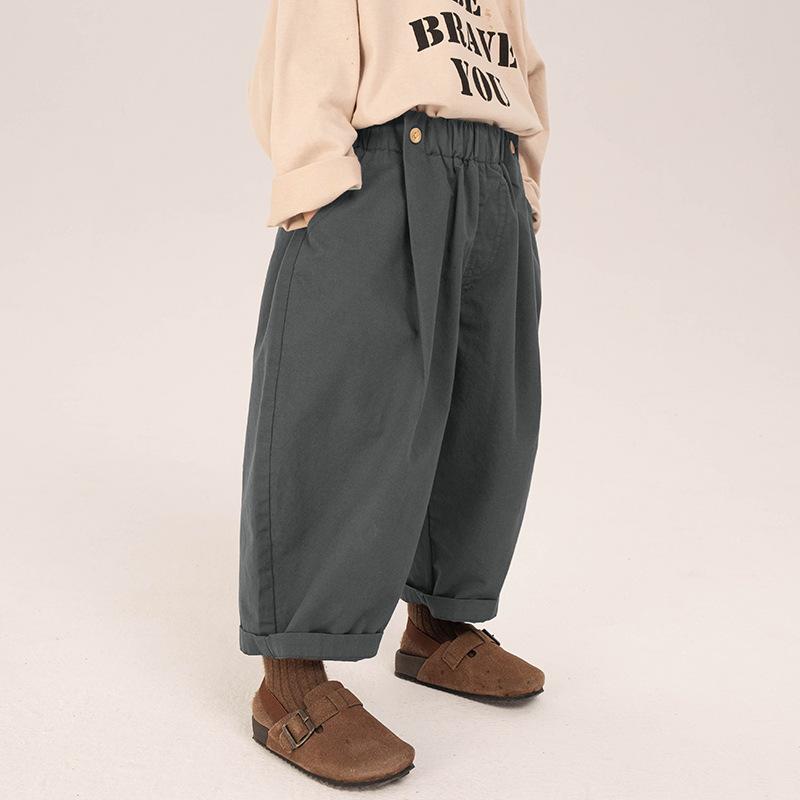 

Boys Spring/Fall Casual Pants Loose-Fit Korean Style Medium Waist Solid Color Carrot Pants for Younger Children 90 темно-серого