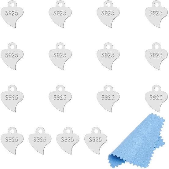 

16pcs 925 Sterling Silver Heart Charms & Pendants with Polishing Cloth for Jewelry Making