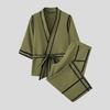 INCERUN 2PCS Men Lapel Neck 3/4 Sleeve Stitching Belt Shirt Long Wide Leg Pants Sets Outfits