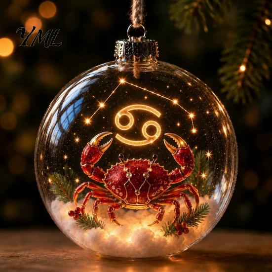 Weihnachtsbaum-Hängedekorationen Beleuchteter Sternzeichen-Weihnachtsschmuck, Leuchtende Schilderkugel mit Warm-LED, Saisonale Dekorationen für den Kamin 3D Klar