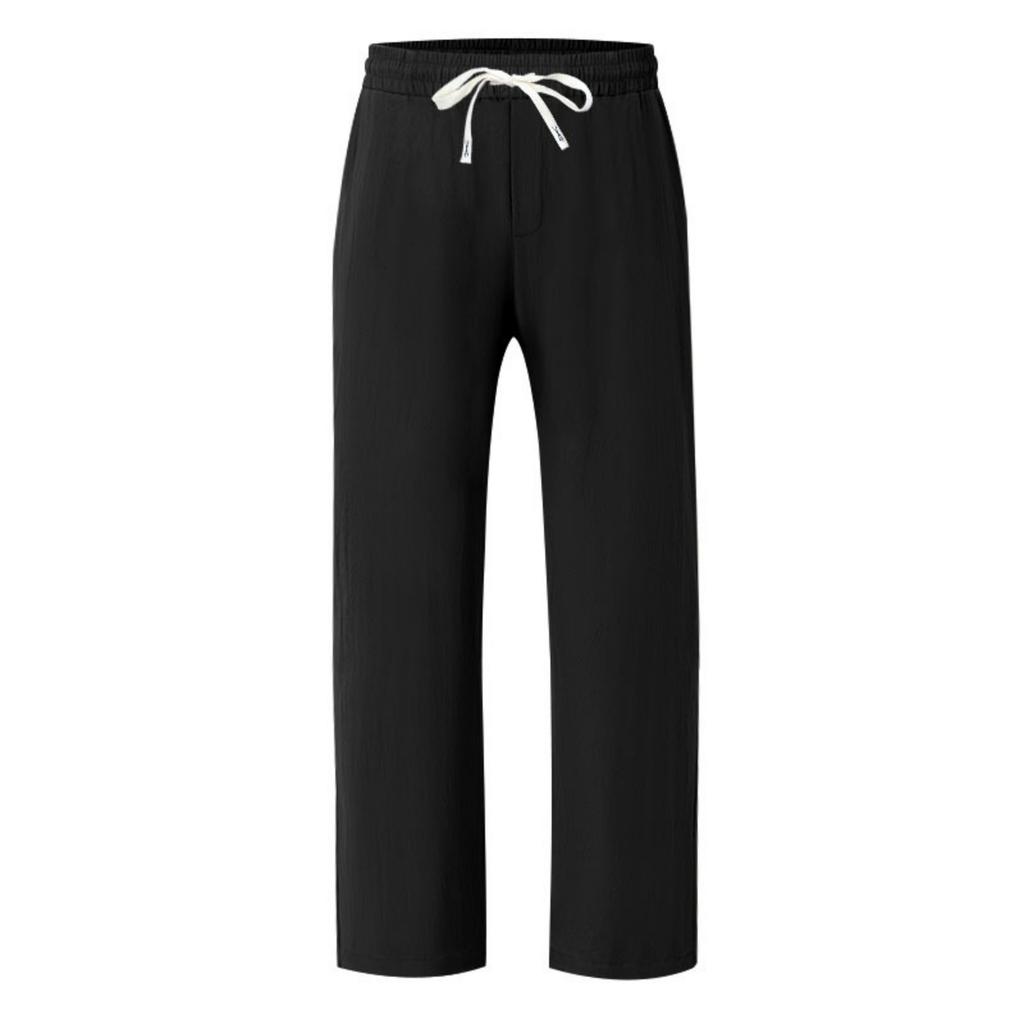 Men's Casual Relaxed Fit Linen Pants with Drawstring Waist Lightweight Breathable Summer Trousers for Beach & Everyday Wear