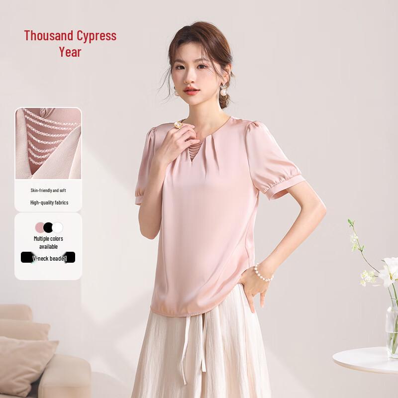 Women s V-neck Chiffon Blend Puff Sleeve Blouse M