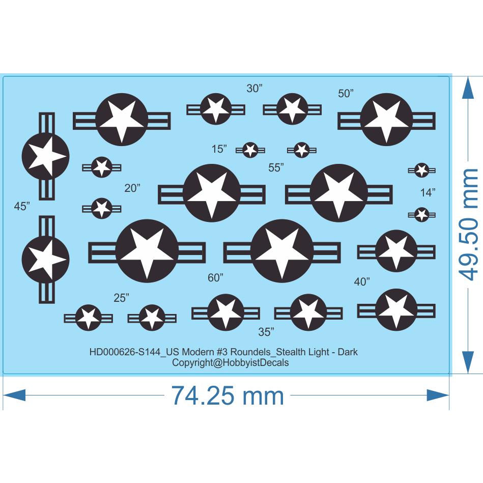 US Modern #3 Roundels_Stealth Light-Dark - 1/24 1/32 1/48 1/72 1/44- Water Decal - Waterslide, 1/24