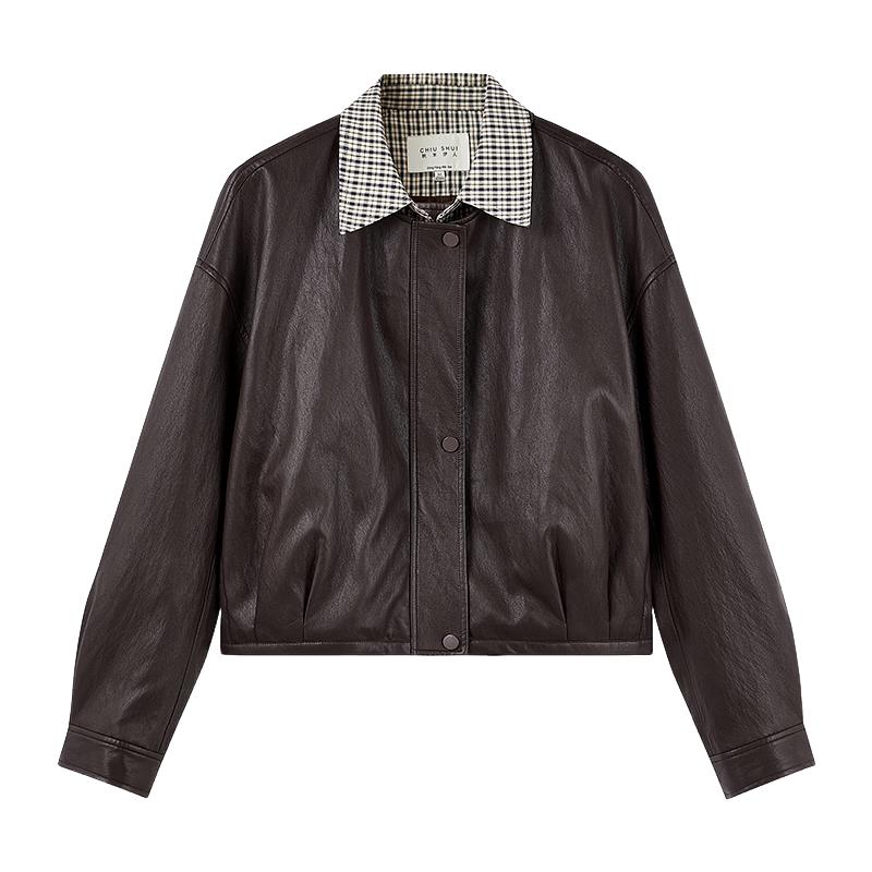 Women s Faux Two-Piece Plaid & Faux Leather Jacket M
