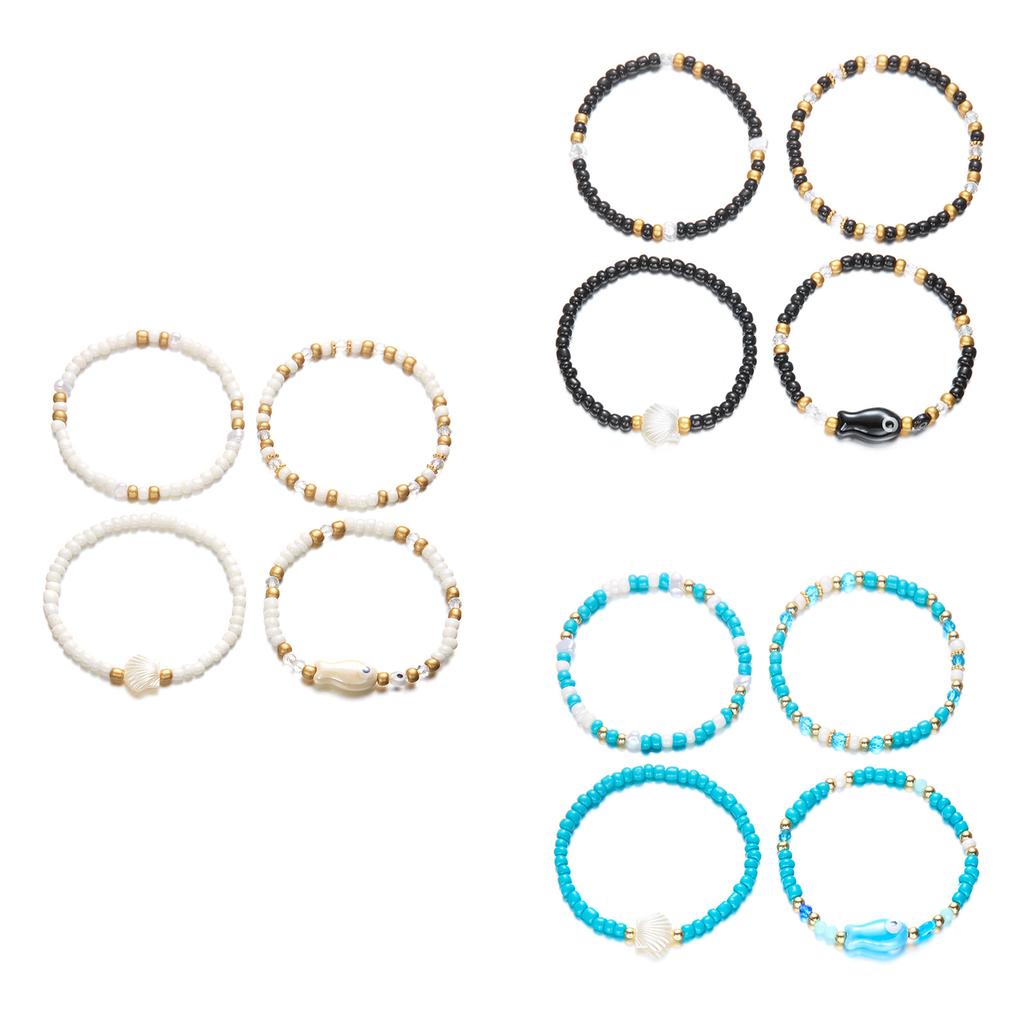 Dehnbare Muschelarmbänder Stapelbarer Strandschmuck Keramik-Fischperlen-Design Handgefertigt Sommer Armband Zubehör