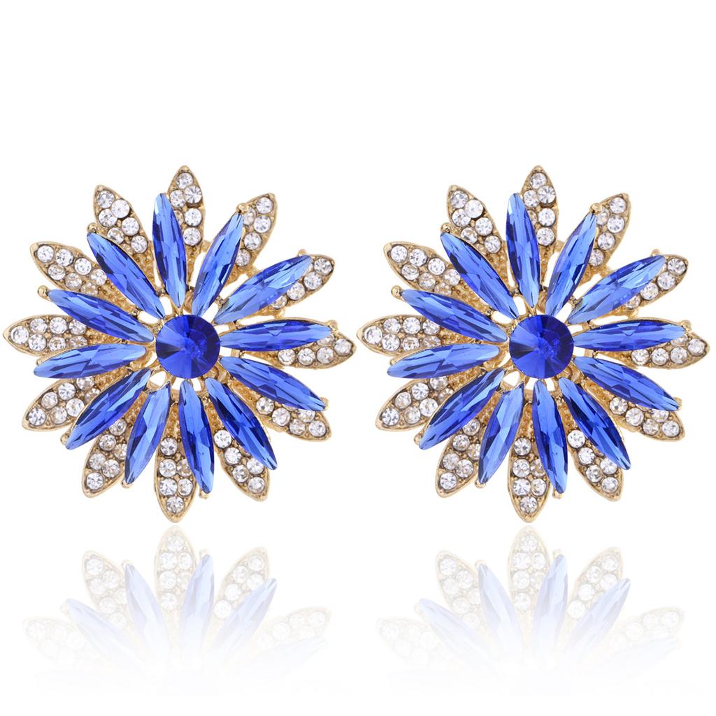 Luxury Rhinestone Flower Earrings Fashionable Exaggerated Studs Niche Design Elegant Party Jewelry For Women