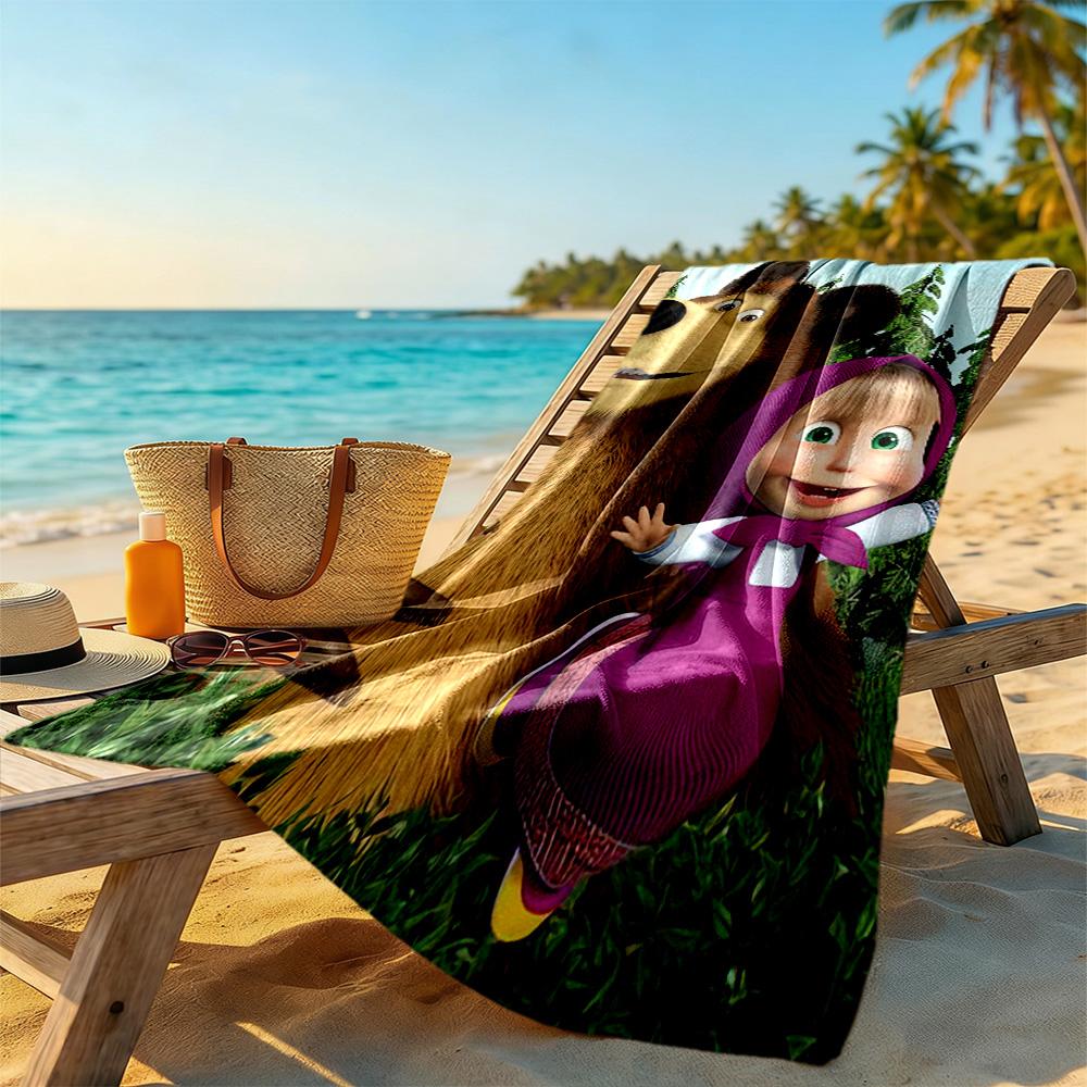 Masha Bear Beach Towel Soft Durable Quick-Dry Comfortable Lightweight