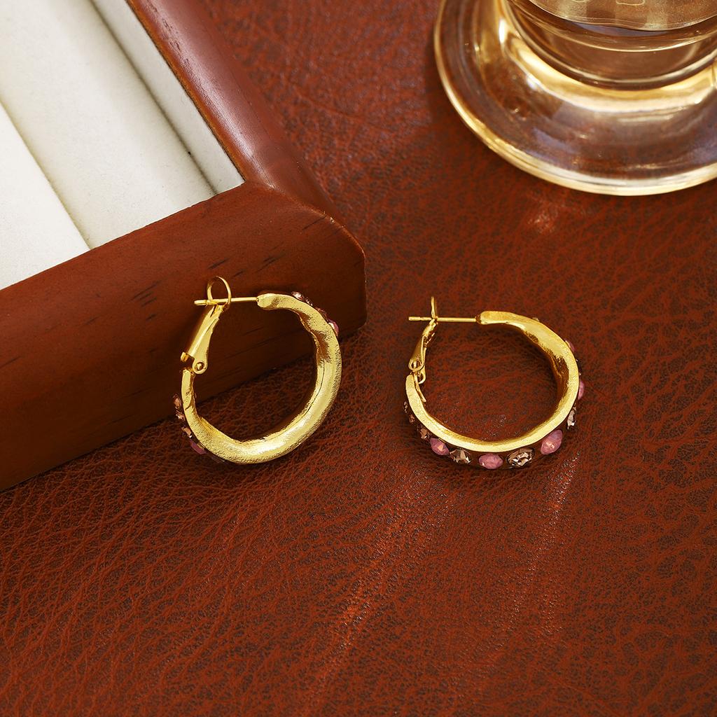 Sweet Girl Colored Diamond-Set Ring Earrings, Autumn And Winter Port Style Light Luxury Design Sense Fashion Earrings