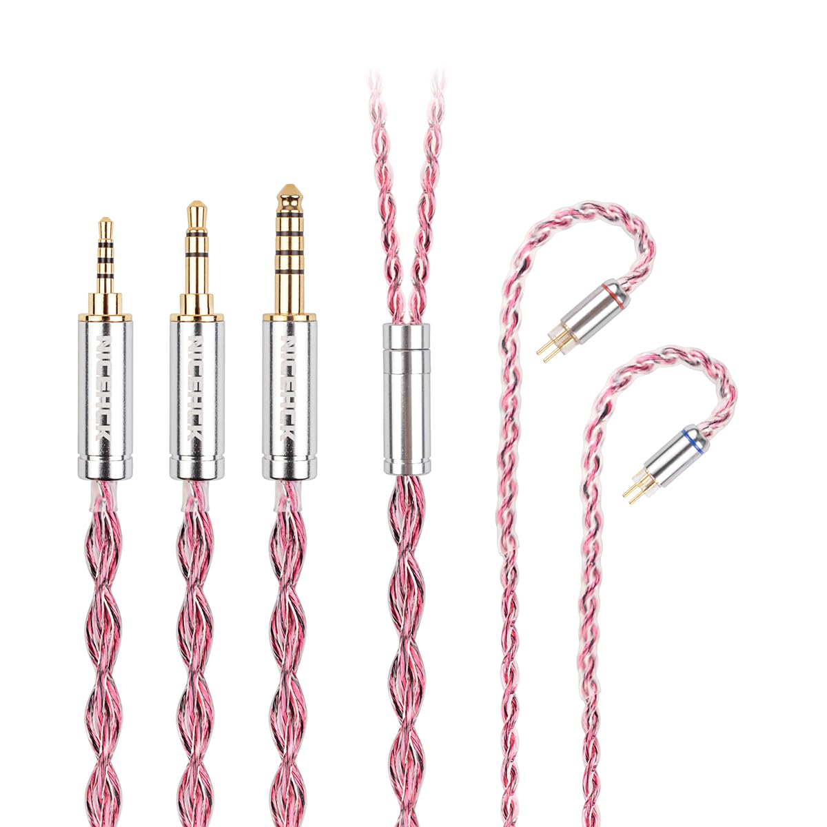 

NICEHCK RubyCat Earphone Plug to 2Pin Upgraded Detachable Metal Plug with Beryllium HIFI Sound Quality Premium Replacement Cable, 3.5mm 0.78