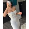 Summer new tube top sexy flash diamond decoration hip wrap thin slim bandage medium dress dress