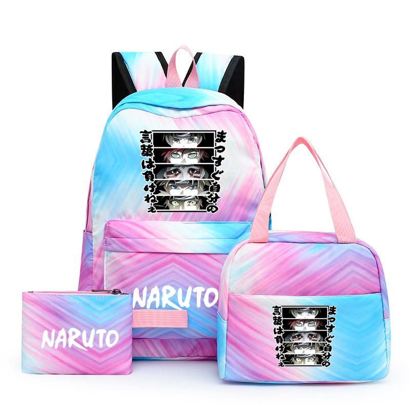 3Pcs/set Anime Naruto Canvas Backpack for Girl with Lunch Bag Pen Case Backpack Student Back To School Backpack Rucksack Mochila