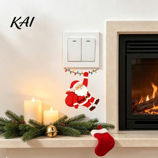 Christmas Wall Murals Santa Claus on Swing Switch Sticker, Decorative PVC Decal, Outlet Cover Stickers Removable Self-adhesive Light for Bedrooms And