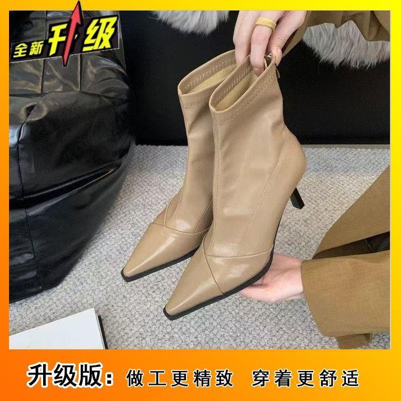 

Стиль знаменитостей универсальные и ботильоны 2025 осень и зима новая нишевая обувь на высоком каблуке с острым носком эластичные тонкие короткие ботинки женская обувь 40