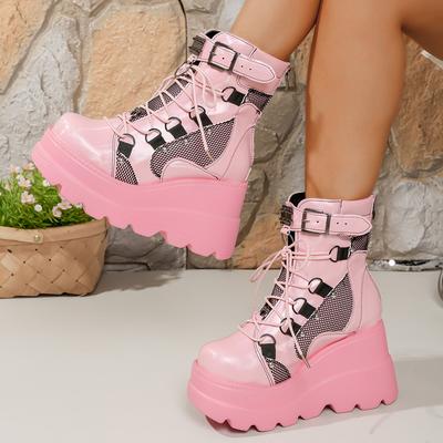 2025 New Women Wedge Ankle Boots Buckle Lace-up Zipper Dress Boots Winter Outdoor Designer Shoes Women Zapatos De Mujer