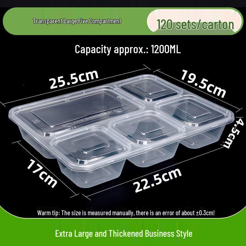 Thickened Disposable Bento Box with Five Compartments