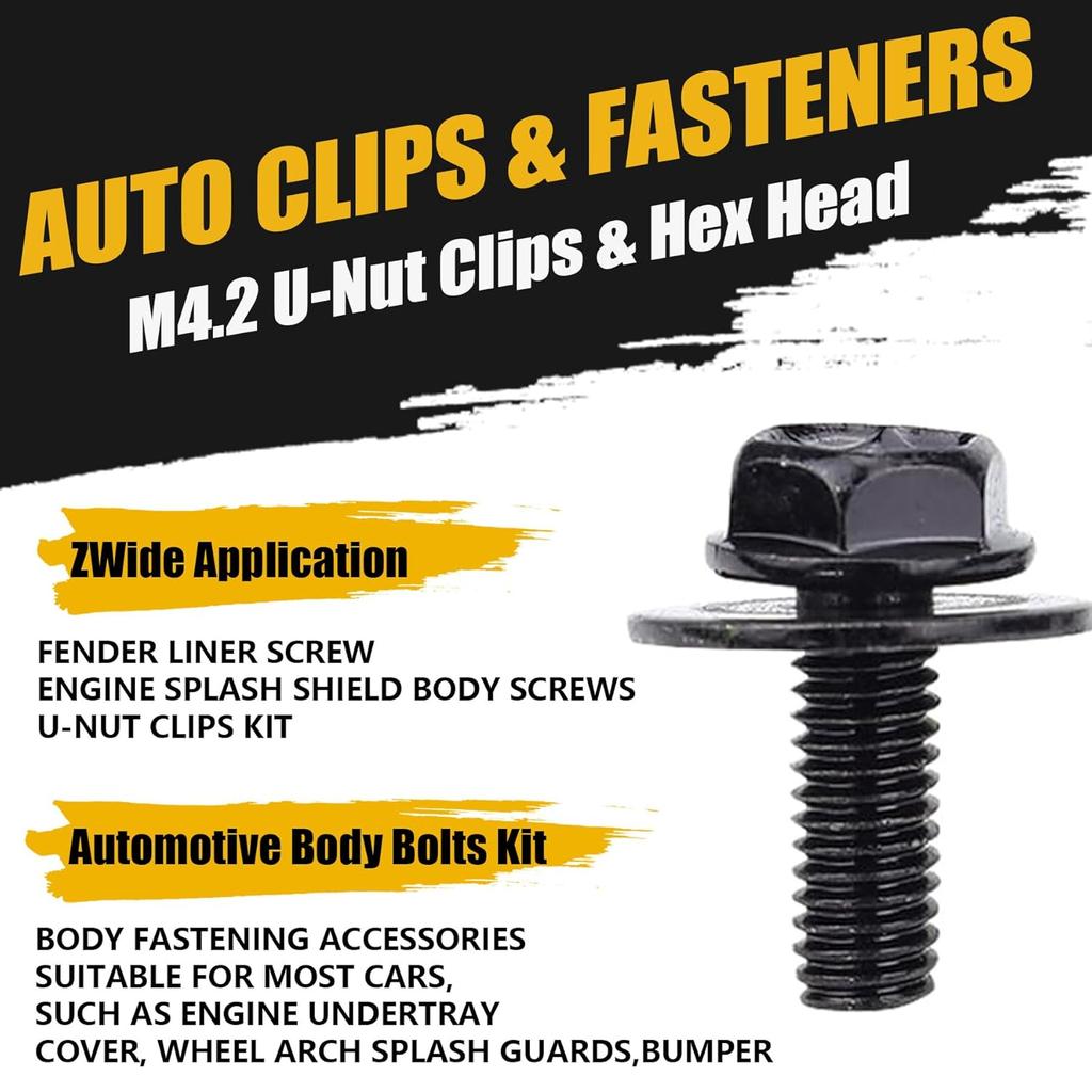 M6-1.0 Body Bolts & U-Nut Clips Kits,Hex Head Automotive Body Fender Bolts Kit Replacement for Most Cars Engine Cover and Bumper Fender Liner (30)