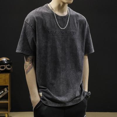 American Retro Men Short-sleeved T-shirt In Summer Old Loose Large-size Korean Pullover