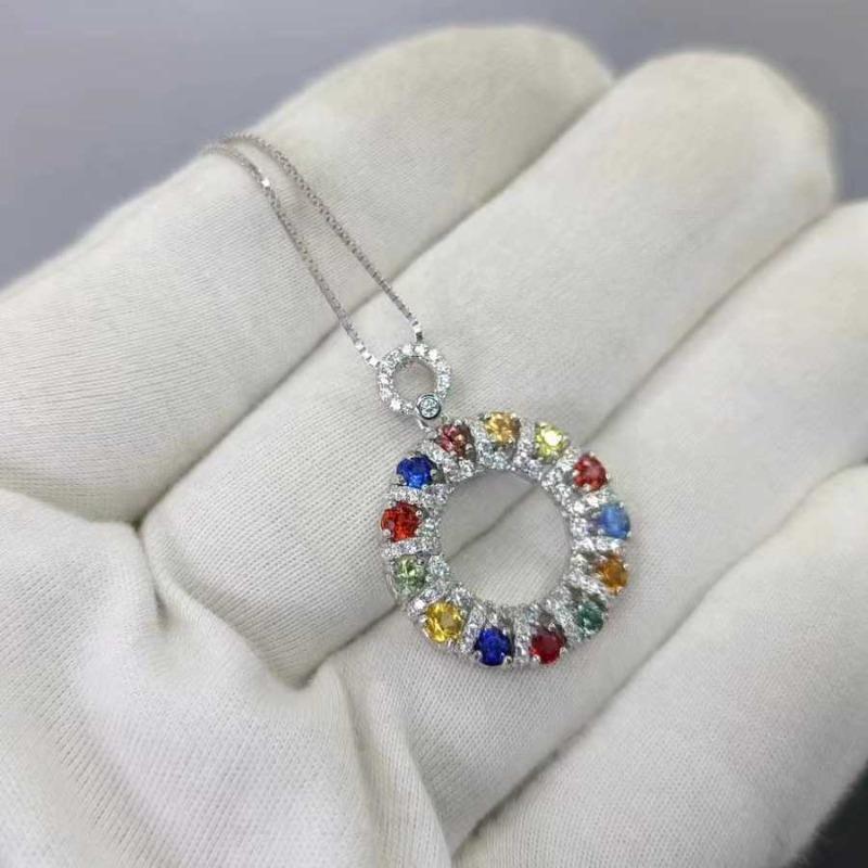 Sace Gems Anhänger aus 925er-Sterlingsilber und buntem Saphir für Damen, Verlobung, Cocktailparty, edler Schmuck