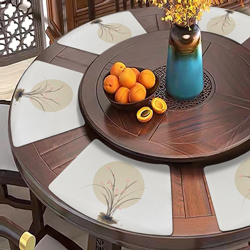 Chinese Fan-Shaped PVC Leather Placemats for Round Tables Waterproof Oil-Resistant Heat-Insulated Dining Mats for Home Hotel Use 45x30cm 1pc