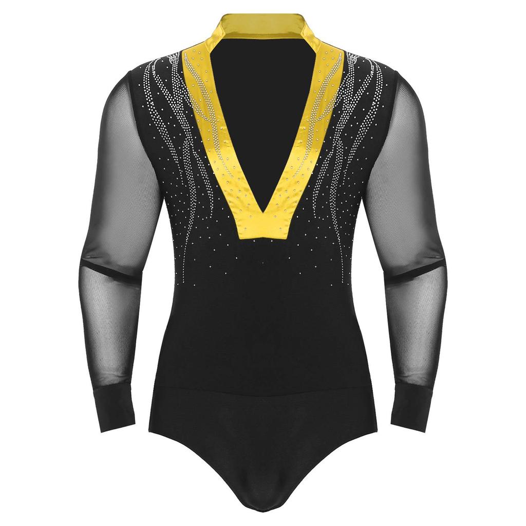 Pánský latinskoamerický taneční kostým Průhledná síťovina Dlouhý rukáv Color block Třpytivé kamínky Tango body