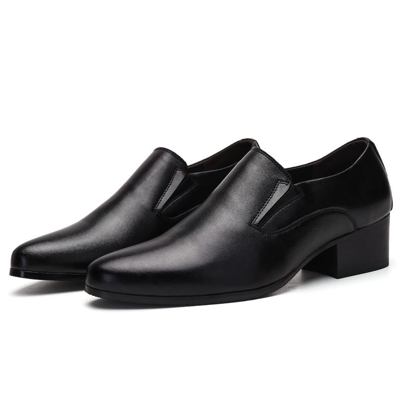 Men's High Heel Leather Shoes - 6CM and 8CM Height Options, Genuine Leather, Trendy Pointed Design