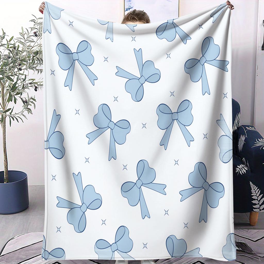 Pastel Bow Pattern Air Conditioning Blanket Cute Pink  Purple Design Nap Blanket for Sofa  Bed Soft Bedroom Decor Gift Blanket