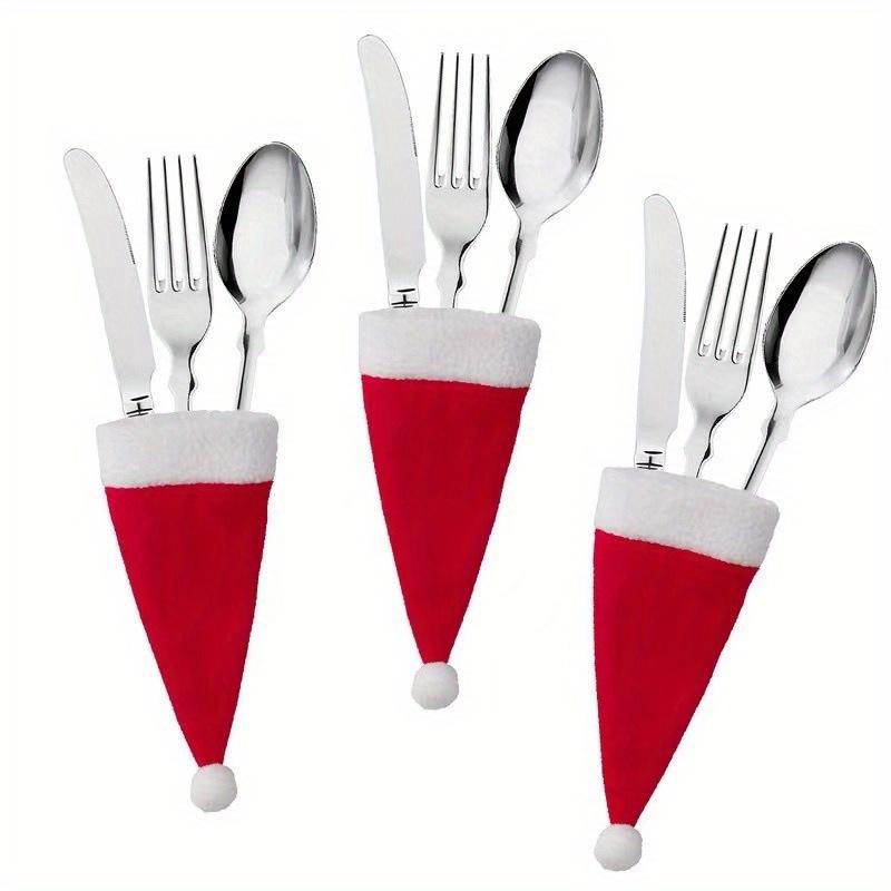 10Pcs Christmas Tableware Bag Holder Christmas Hat Fork Knife Cutlery Bag Christmas Decorations for Home