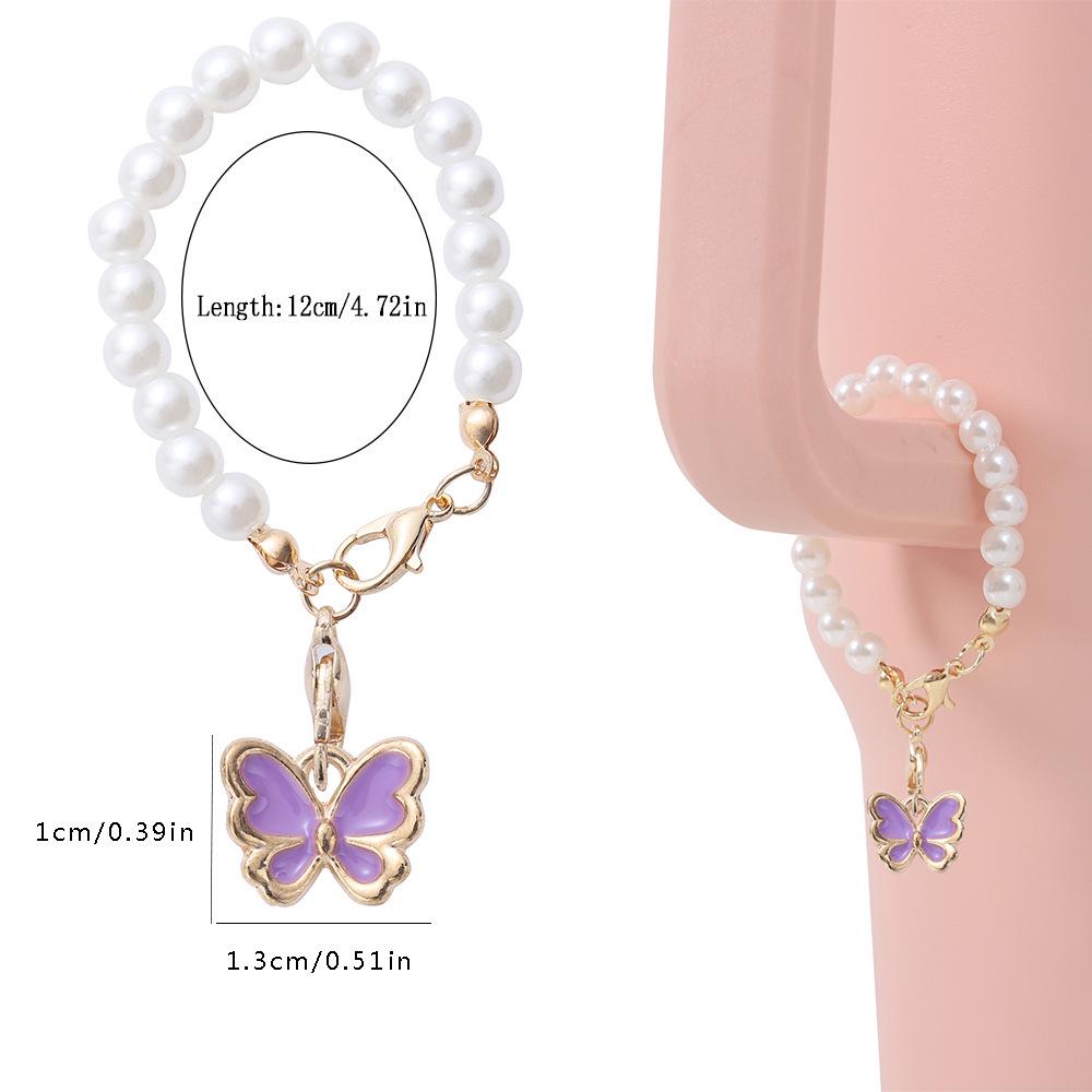 Simple Style Faux Pearl Pink Butterfly Keychain with Stanley Pendant