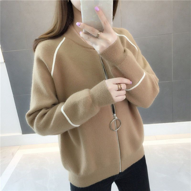 Women's Sweater Jacket Korean Autumn and Winter Versatile Loose Round Neck Lazy Style Short Long Sleeved Knitted Cardigan